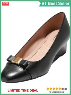 Cole Haan Go-To Malta Bow Wedges Black Leather Comfort